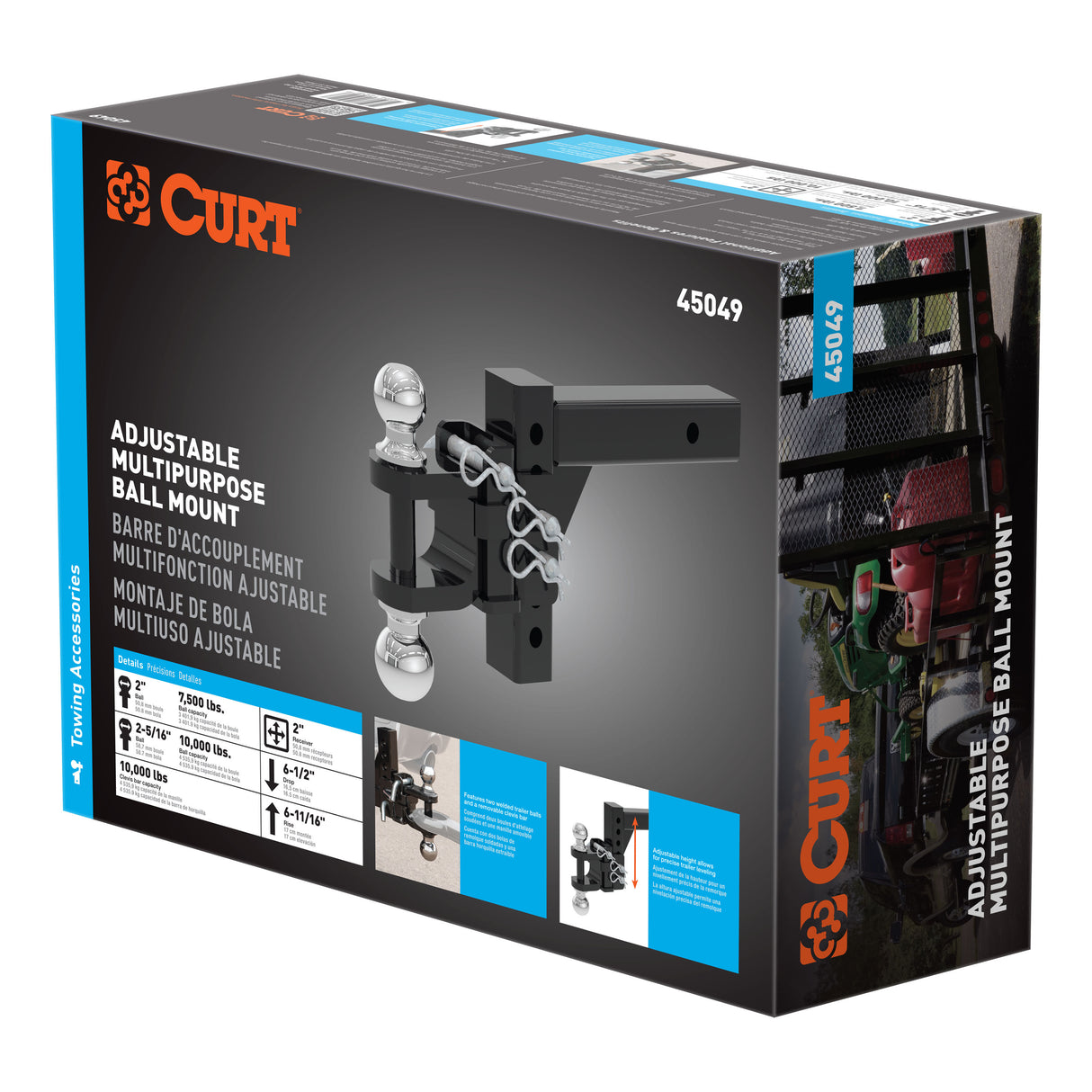 Curt - Adjustable Multipurpose Ball Mount (2" Shank, 2" & 2-5/16" Balls) - 45049