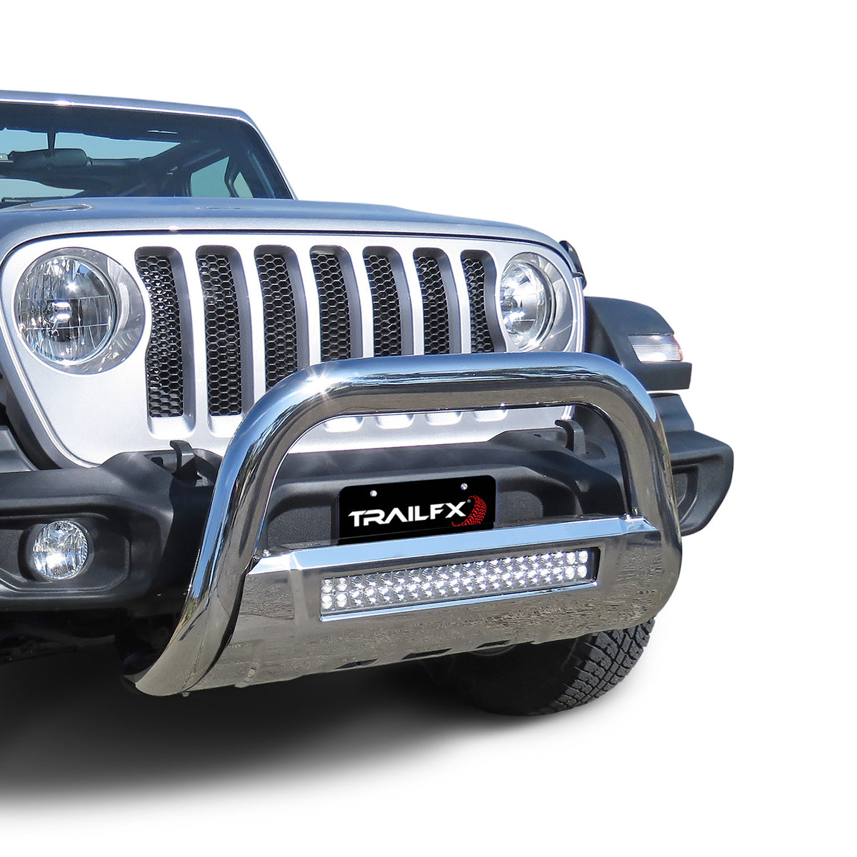 TrailFx - 3.5" Oval Bull Bar w/Light Option For Jeep Gladiator/Wrangler JL- Stainless (B1613S)