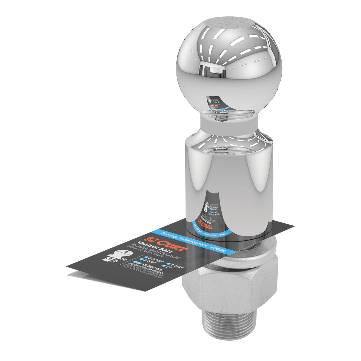 Curt - 2-5/16" Trailer Ball (1-1/4" x 2-5/8" Shank, 2" Rise, 10,000 lbs., Chrome) - 40036