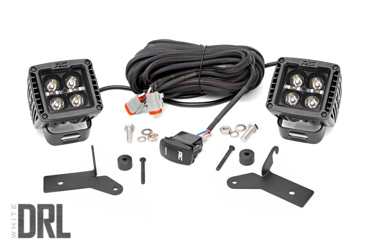 Rough Country - Jeep 2-inch LED Lower Windshield Kit (18-21 Wrangler JL, 20-21 Gladiator JT - Black-Series w White DRL) - 70052DRL