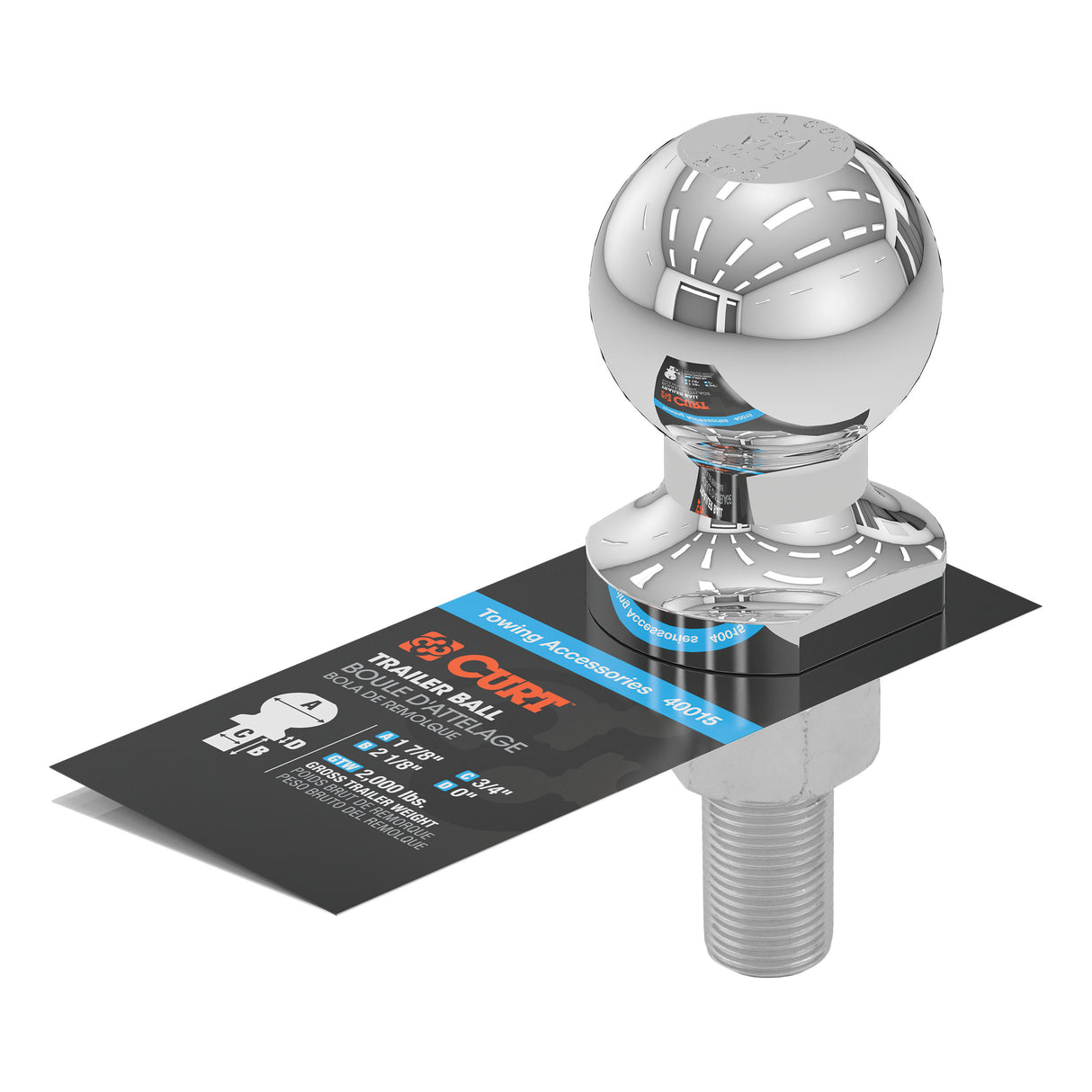Curt - 1-7/8" Trailer Ball (3/4" x 2-1/8" Shank, 2,000 lbs., Chrome) - 40015