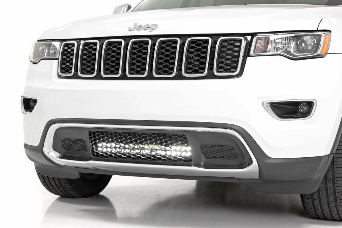 Rough Country - LED Light Kit - Bumper Mount - 20" Chrome Dual Row - White DRL - Jeep Grand Cherokee WK2 (11-20) - 70775