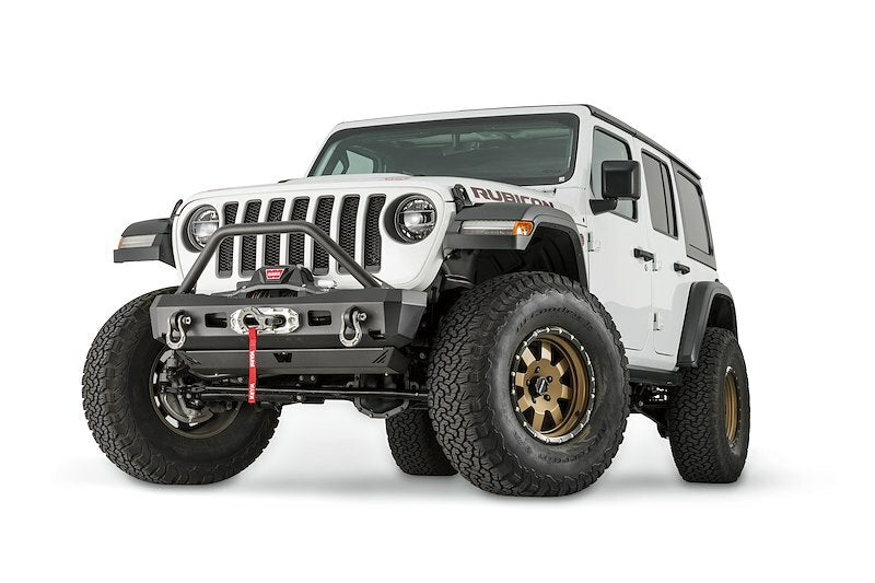 Warn - Elite Stubby Front Bumper with Grille Guard Tube for 2018-2026 Jeep Wrangler JL / 2020-2026 Jeep Gladiator JT - 101330