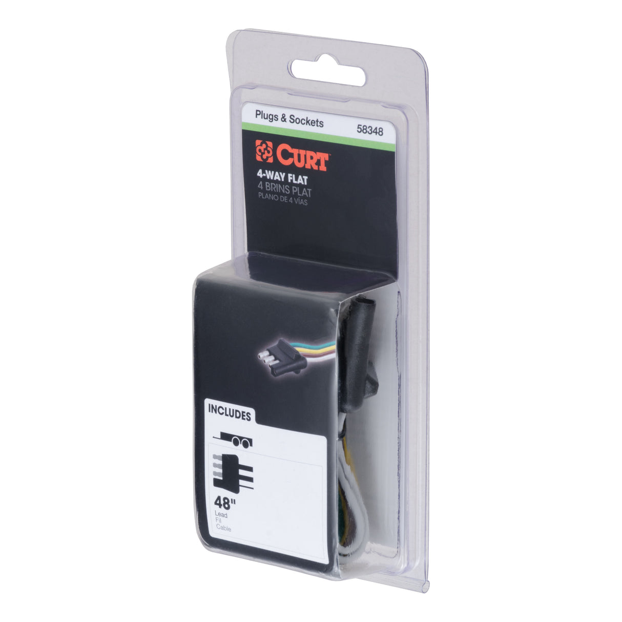 Curt - 4-Way Flat Connector Plug with 48" Wires (Trailer Side, Packaged) - 58348