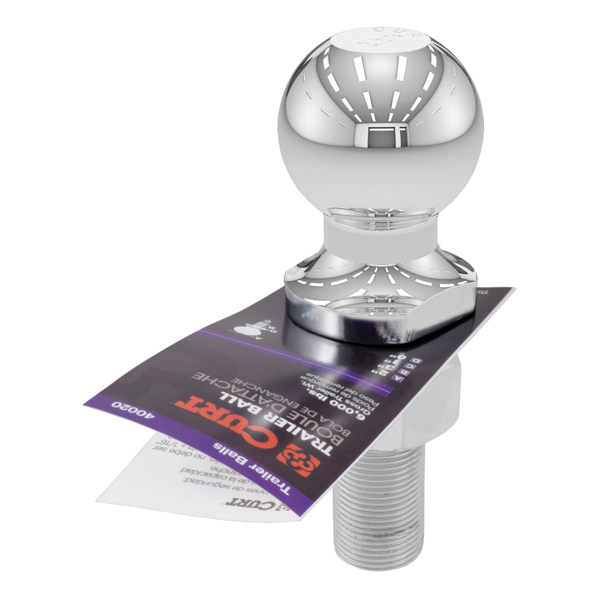 Curt - 2" Trailer Ball (1" x 3" Shank, 6,000 lbs., Chrome) - 40020