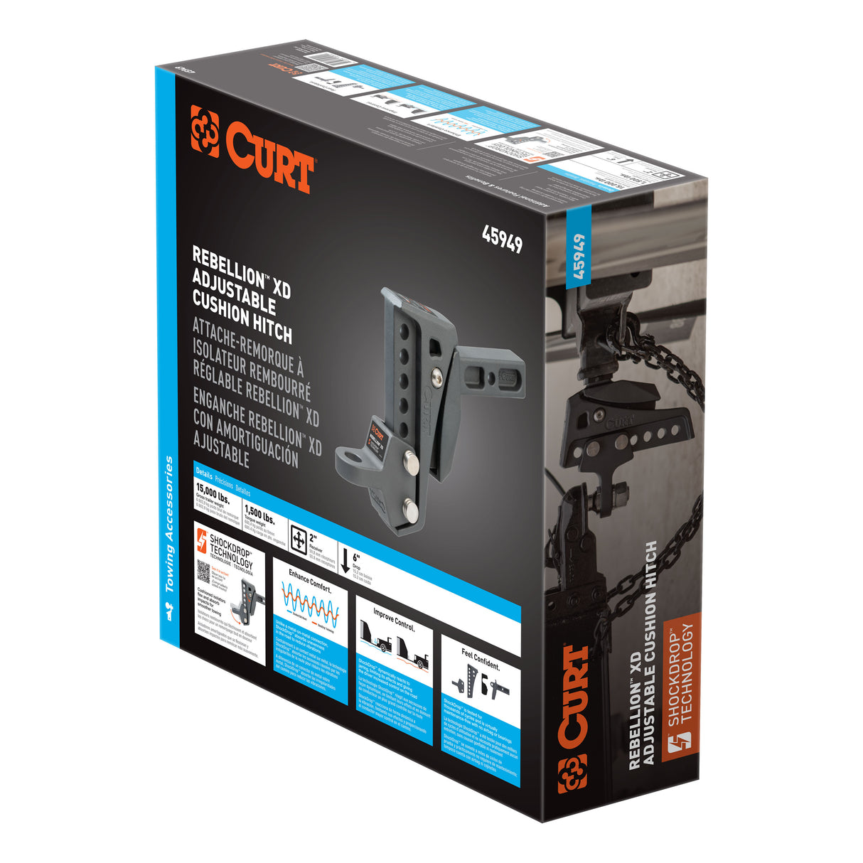 Curt - Rebellion XD Adjustable Cushion Hitch Ball Mount (2" Shank, 15,000 lbs.) - 45949