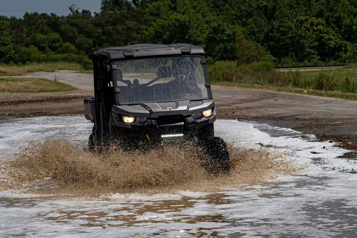 Rough Country - LED Light - Bumper Mount - 12" Black Single Row - White DRL - Can-Am Defender HD 8 HD 9 HD 10 - 97004