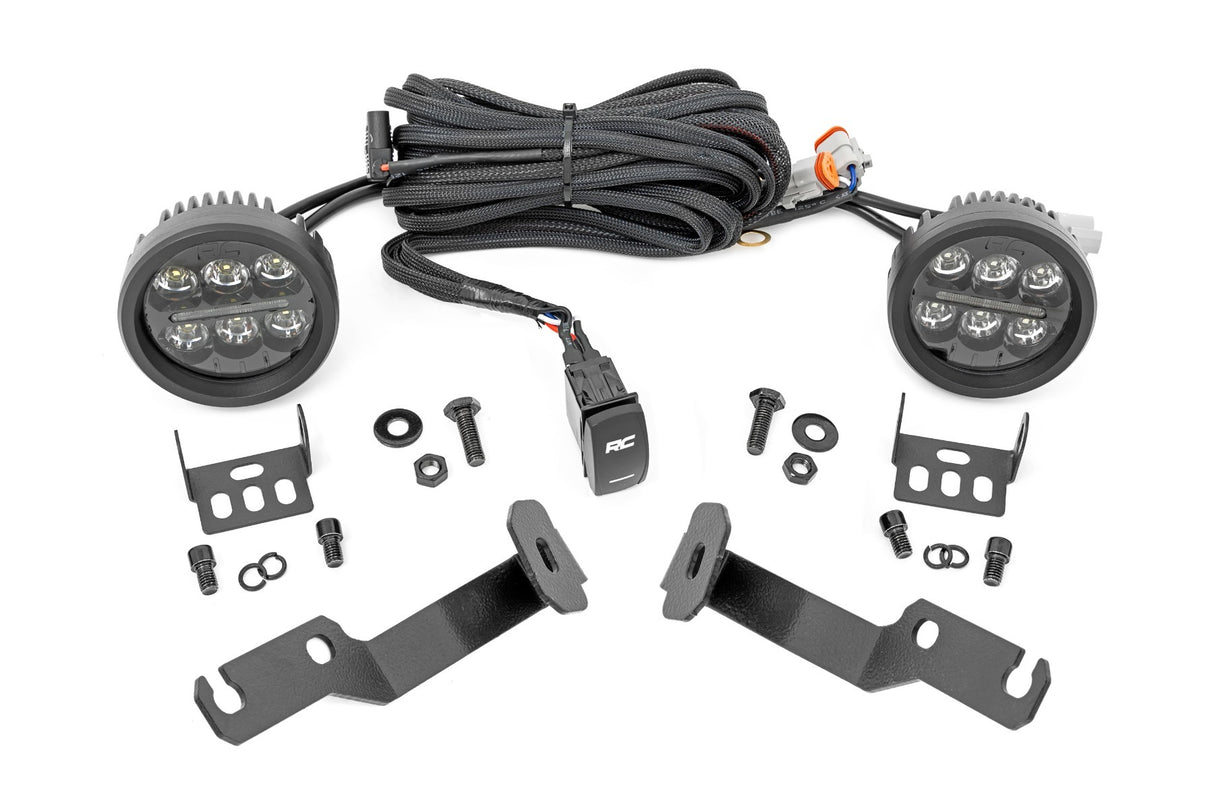 Rough Country - LED Light Kit - Ditch Mount - Black Series Round - 3.5 Inch - Amber DRL - Toyota Tacoma (05-15) - 71092
