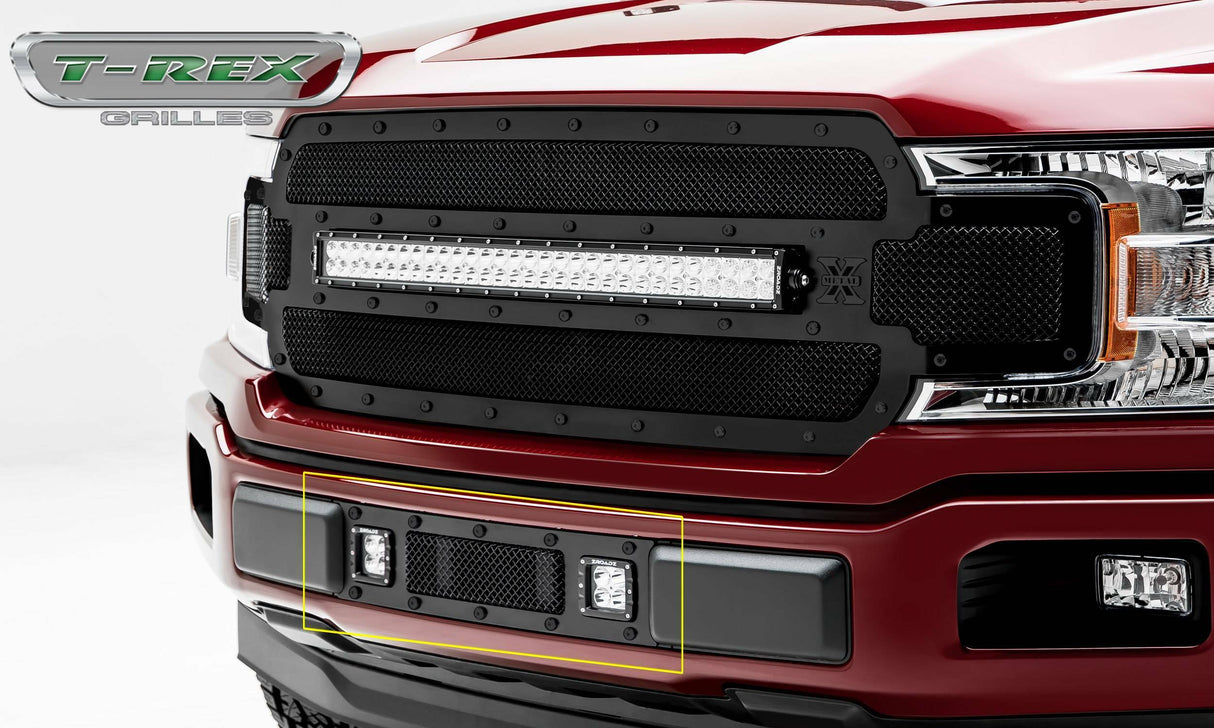 T-Rex Grilles - 1 Pc Small Mesh Mild Steel Stealth Torch Bumper Grille Replacement - Includes Universal Wiring Harness - 6325791-BR