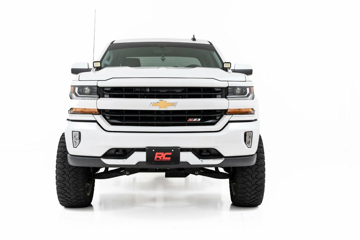 Rough Country - LED Ditch Light Kit - 2in Black Pair - White DRL - Chevy GMC 1500 (14-18) - 71054