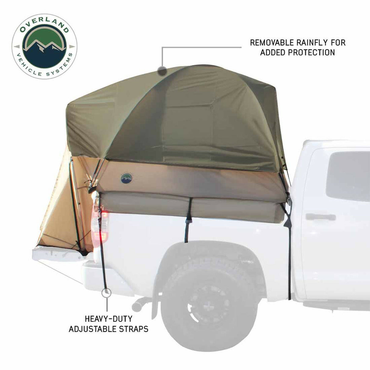 Overland Vehicle Systems - LD TACT - Bed Tent Mid Size 5.0-5.2 Foot, Tan Body and Green Rainfly - 18252540