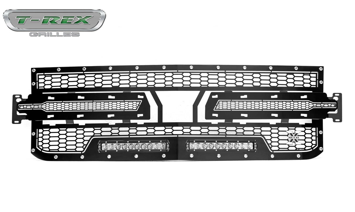 T-Rex Grilles - T-REX 2019-2021 Silverado 1500 Laser Torch Grille, Black, 1 Pc, Replacement, Chrome Studs, Incl. (2) 10 inch LEDs - PN #7311261 - 7311261