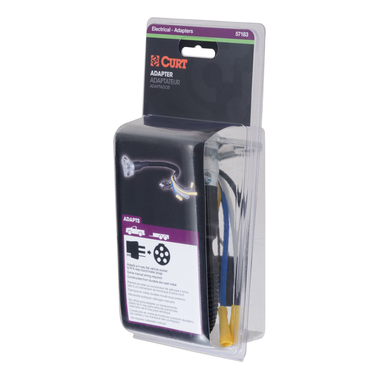 Curt - Electrical Adapter (4-Way Flat Vehicle to 6-Way Round Trailer) - 57183