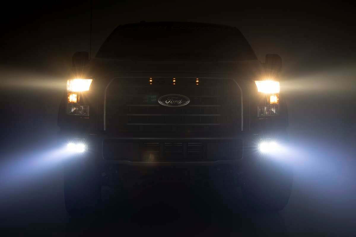 Rough Country - LED Light Kit - Fog Mount - Dual 2" Black Pairs - Spot - Ford F-150 (15-17) - 70832
