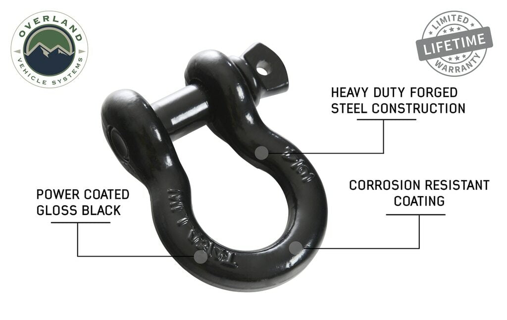 Overland Vehicle Systems - Recovery Shackle 19019901 3/4 4.75 Ton Black - 19019901