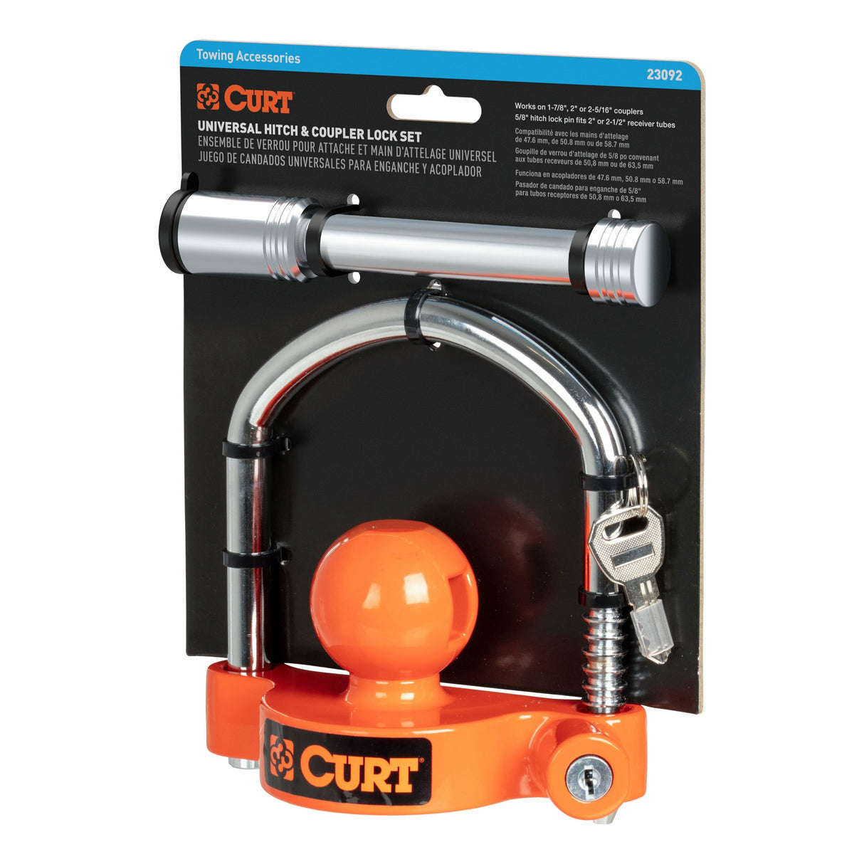 CURT 23092 Universal Trailer Lock Set, 2" or 2-1/2" Receivers, 1-7/8" to 2-5/16" Couplers