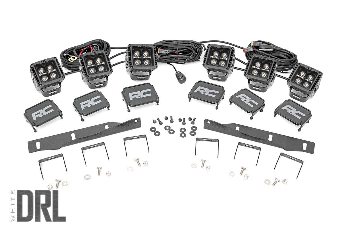 Rough Country - LED Light Kit - Fog Mount - Triple 2" Black Pair - White DRL - Ford Raptor (17-20) - 70700DRL