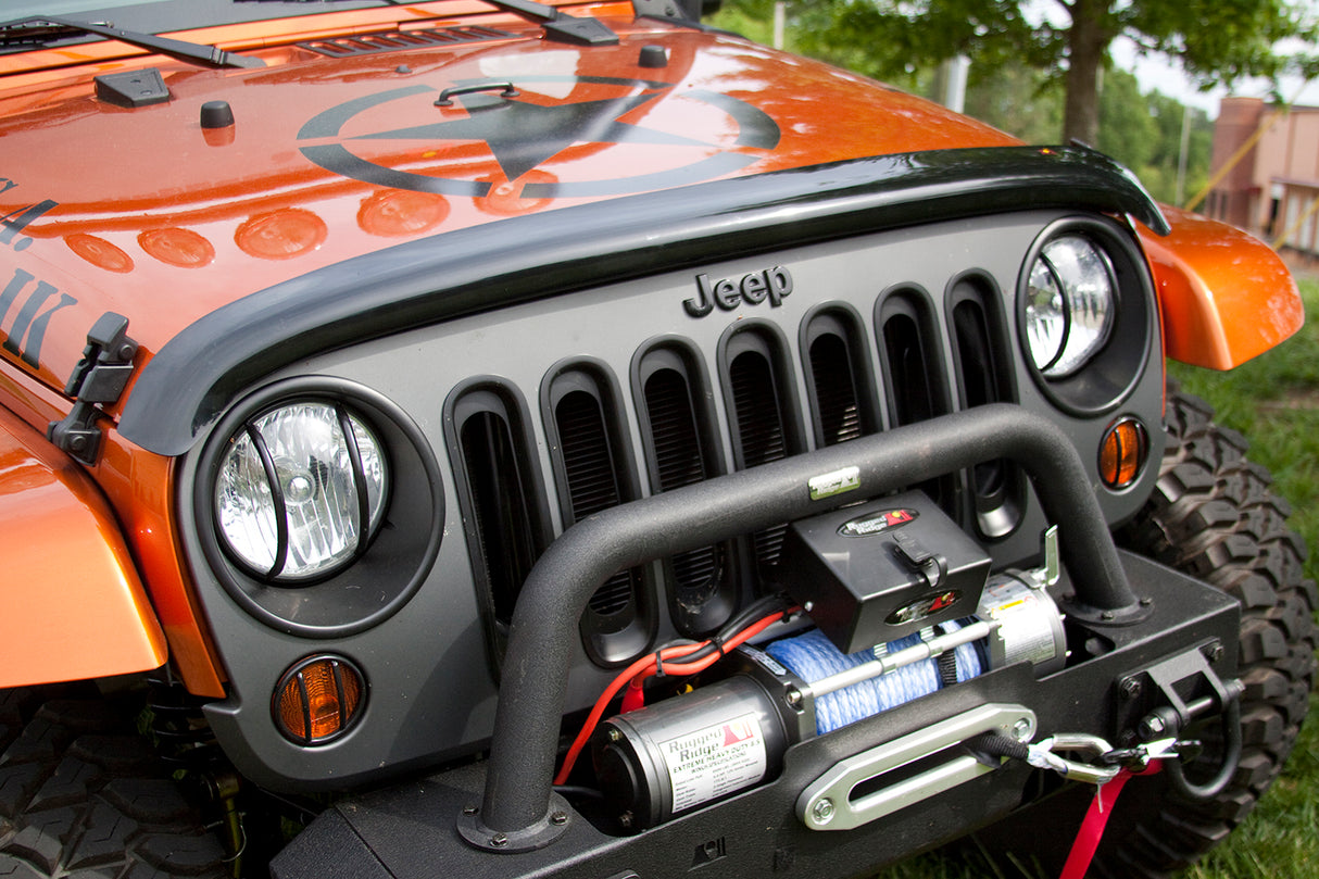 Rugged Ridge - Rugged Ridge 11350.02 Hood Bug Deflector, Wraparound, Smoke; 07-18 Jeep Wrangler JK - 11350.02