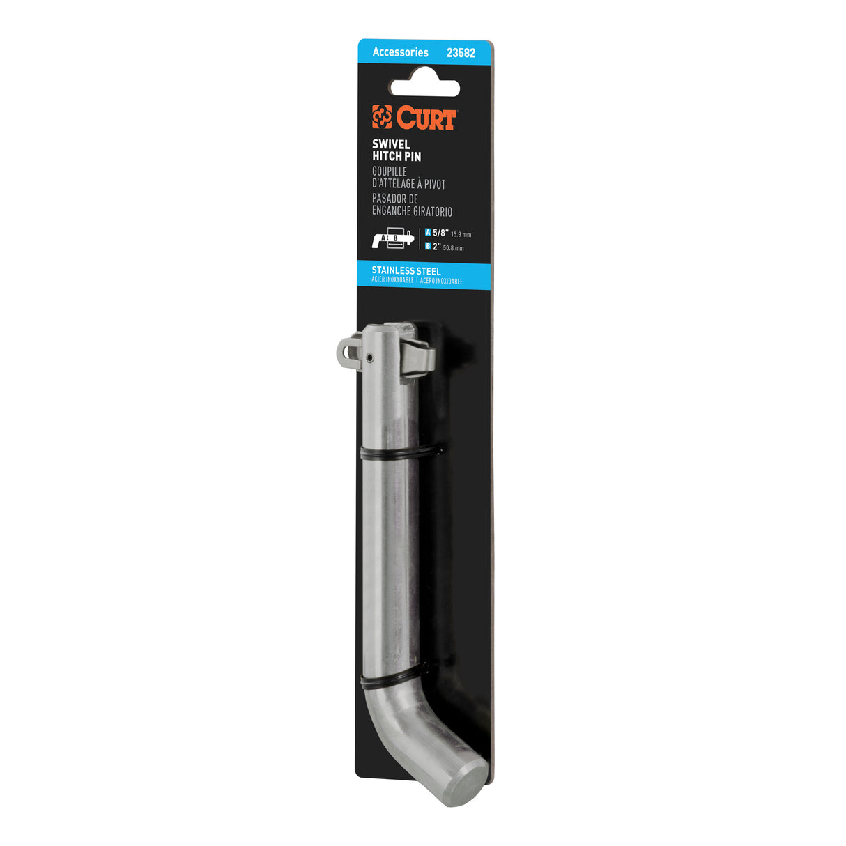 Curt - 5/8" Swivel Hitch Pin (2" Receiver, Stainless, Packaged) - 23582