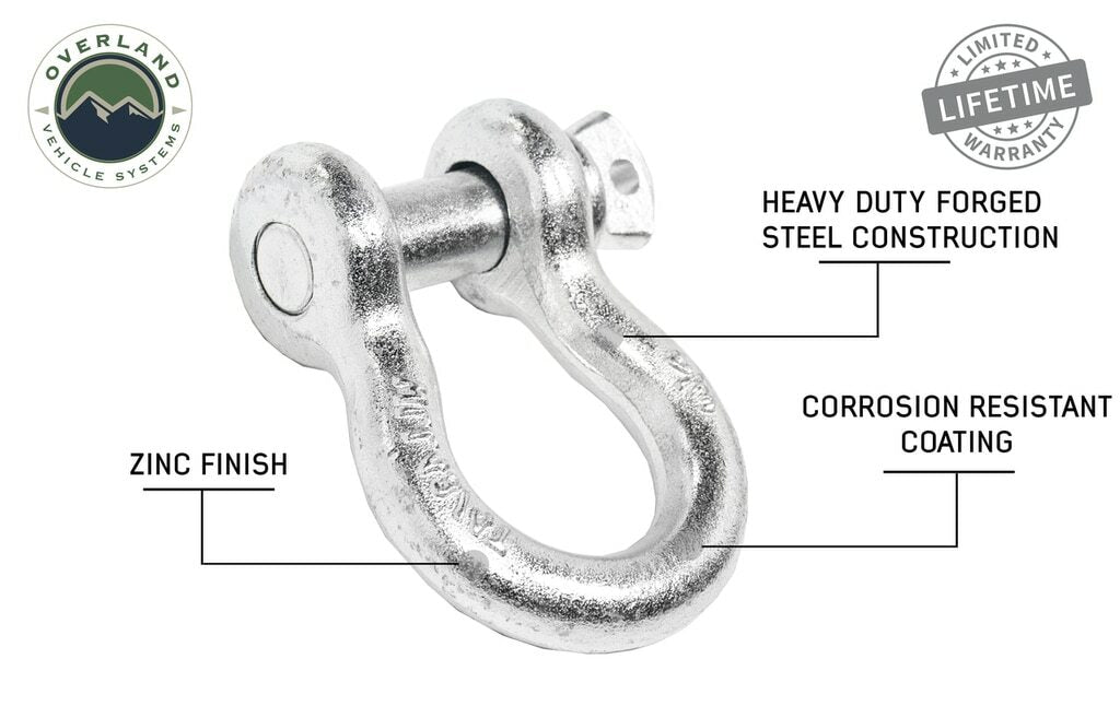 Overland Vehicle Systems - Recovery Shackle 3/4 4.75 Ton Zinc - D Ring Recovery Shackle - 19019905