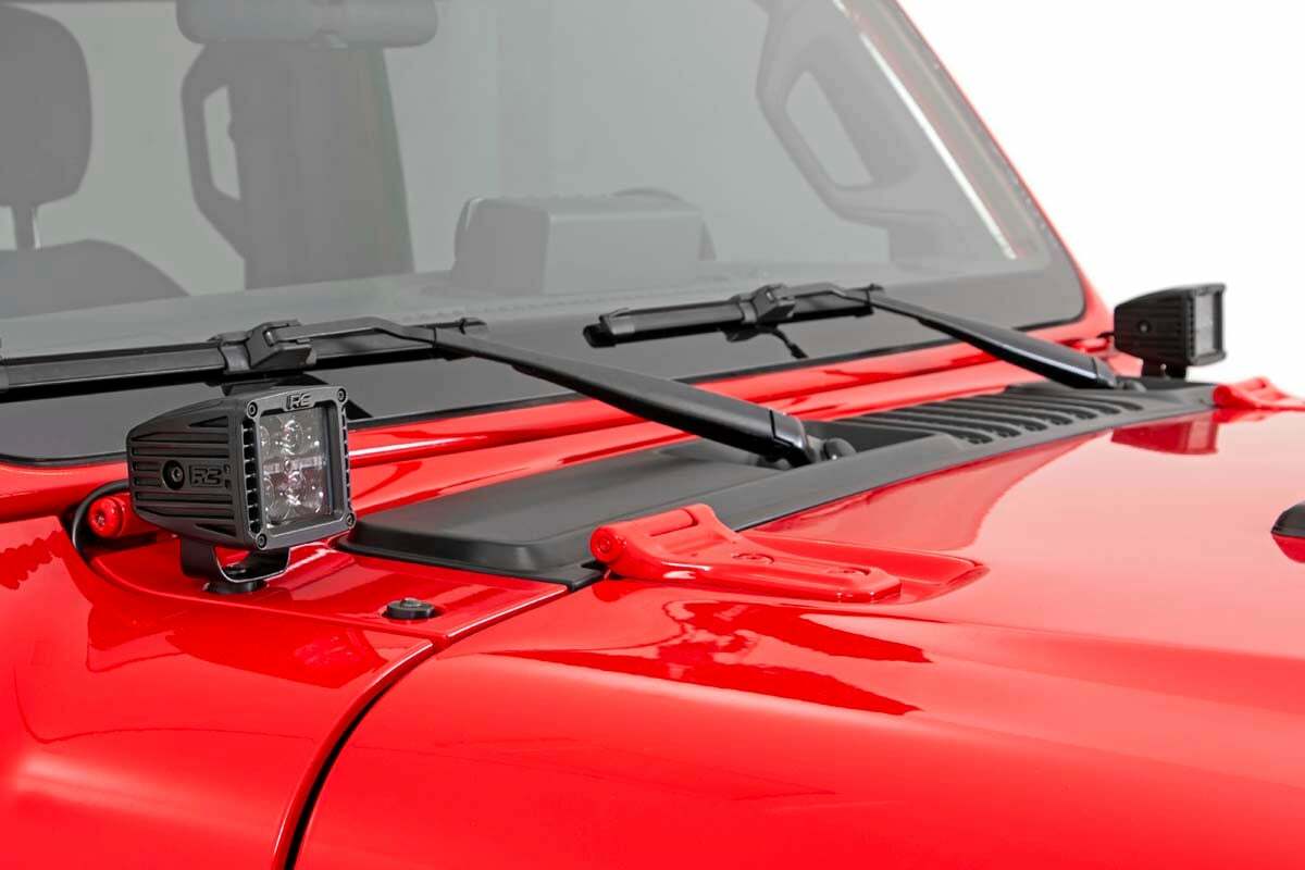Rough Country - LED Light Kit - Cowl Mount - 2" Black Pair - Jeep Gladiator JT (20-23) Wrangler JL (18-23) - 70062