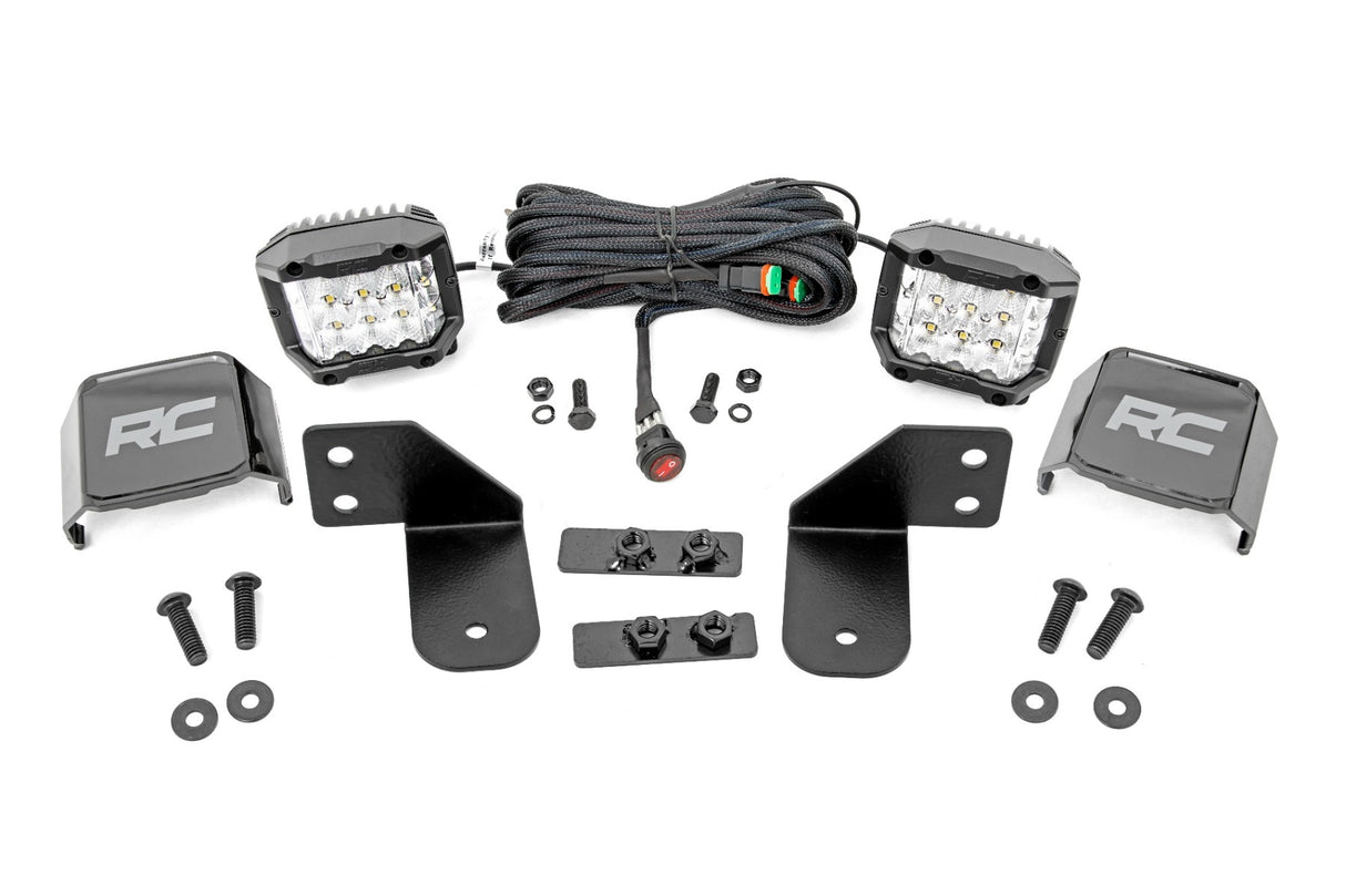 Rough Country - LED Light - RR Cage Mount - 2" Chrome Pair - Wide Angle - Polaris Ranger 1000 Ranger XP 900 1000 - 93144