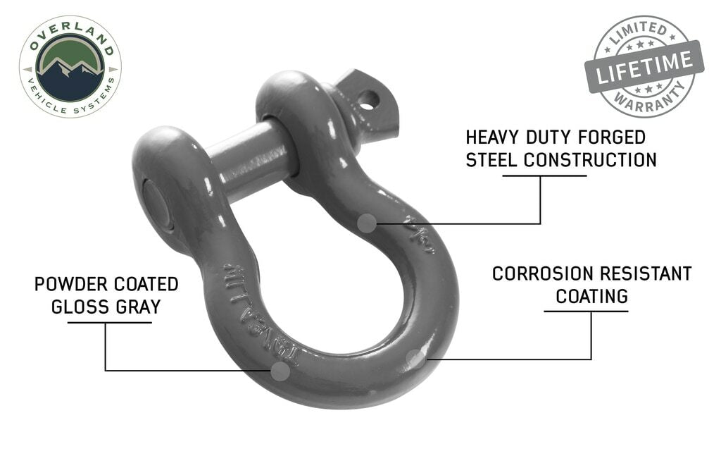 Overland Vehicle Systems - Recovery Shackle 3/4 Inch 4.75 Ton - Gray Universal - 19019903