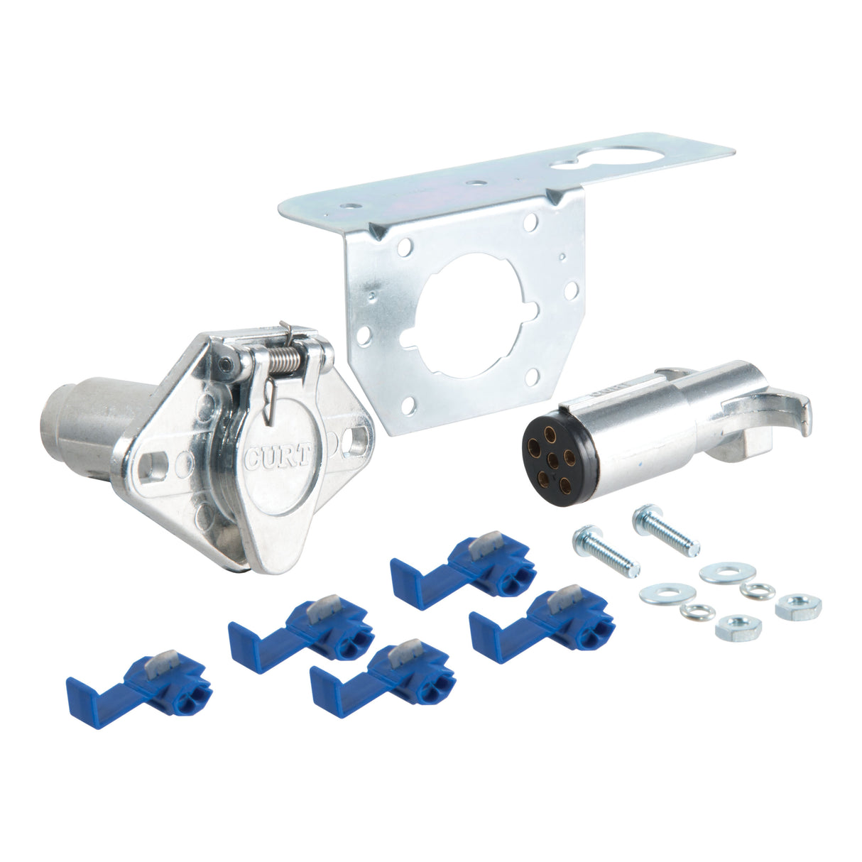 Curt - 6-Way Round Connector Plug & Socket with Hardware (Packaged) - 58093
