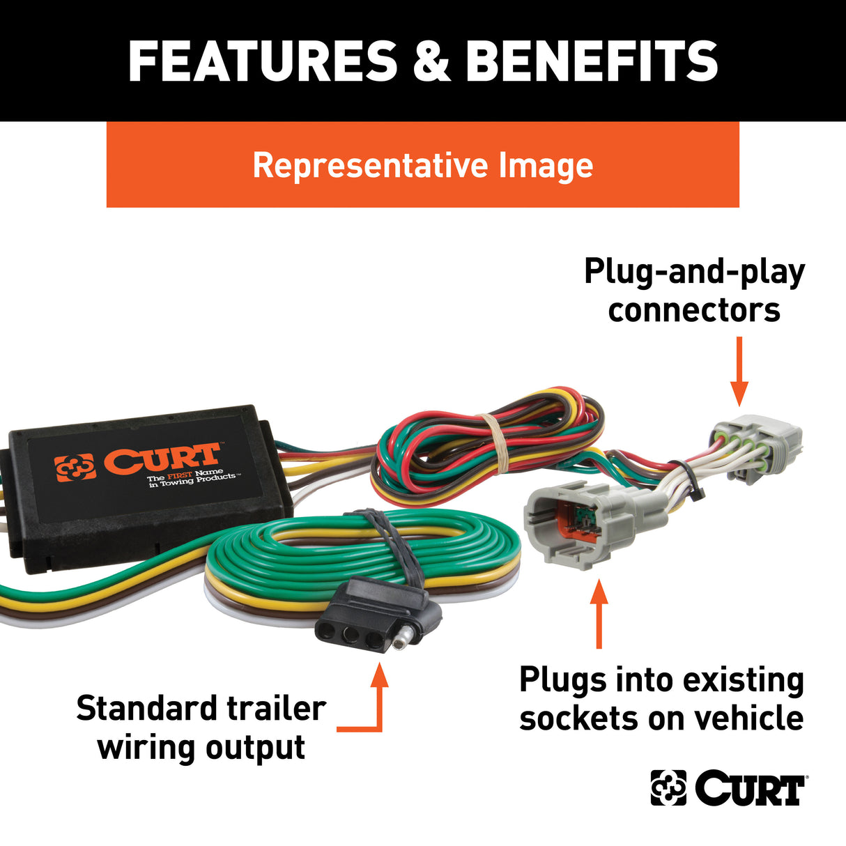 Curt - Custom Wiring Harness, 4-Way Flat Output, Select Lexus ES300h, ES350 - 56430