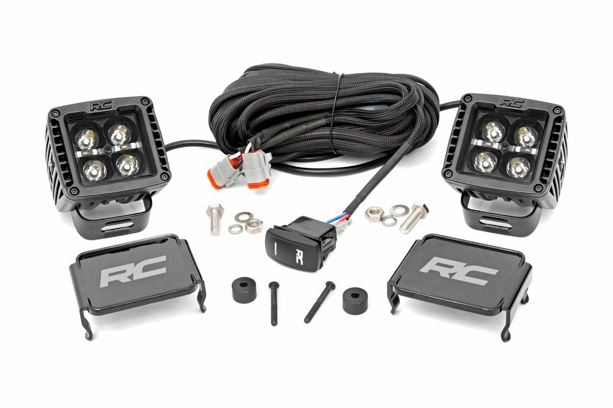 Rough Country - Jeep 2-inch LED Cube Easy-Mount Kit (18-23 Wrangler JL 20-23 Gladiator)-Black Series w White DRL - 70061