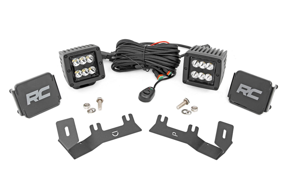 Rough Country - LED Ditch Light Kit - 2in Black Pair - Spot - Chevy GMC 1500 (14-18) - 71052
