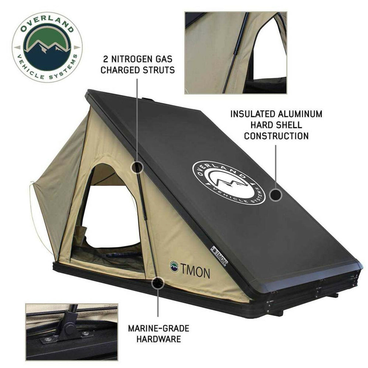 Overland Vehicle Systems - LD TMON Clamshell Aluminum Hard Shell Roof Top Tent - 18119935