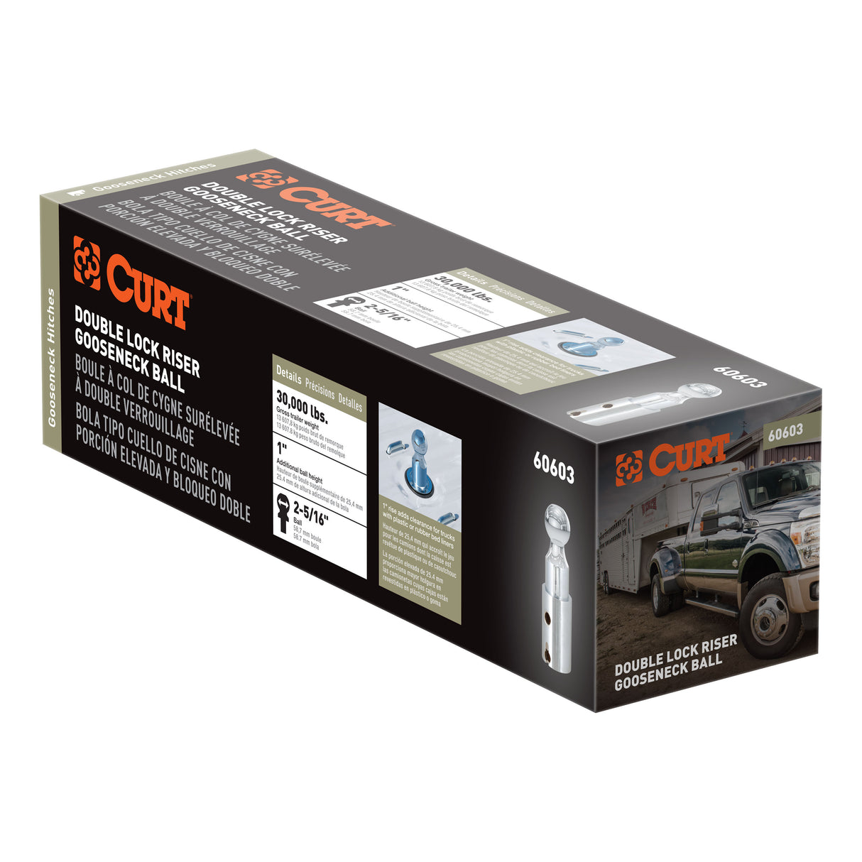Curt - Double Lock 2-5/16" Riser Gooseneck Ball (1" Rise for Bed Liner) - 60603