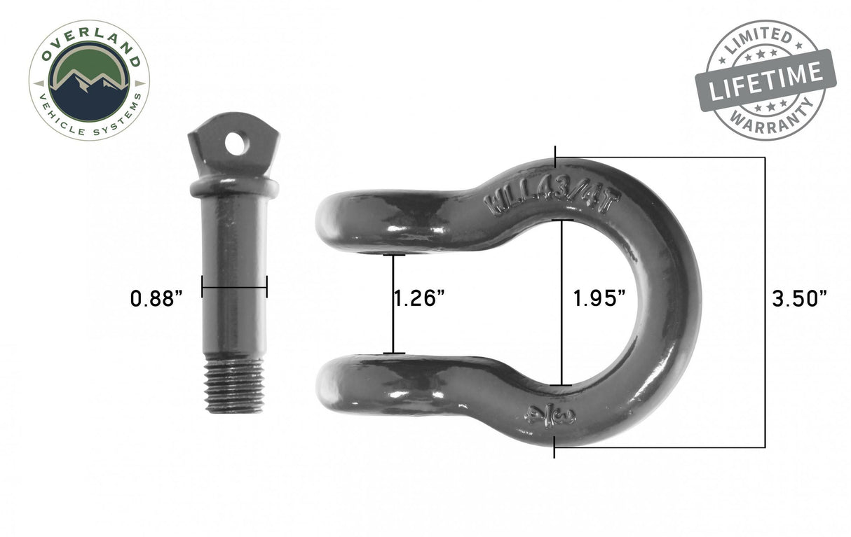 Overland Vehicle Systems - Buy Recovery Shackle D Ring 3/4 Inch 4.75 Ton Grey - 19010206