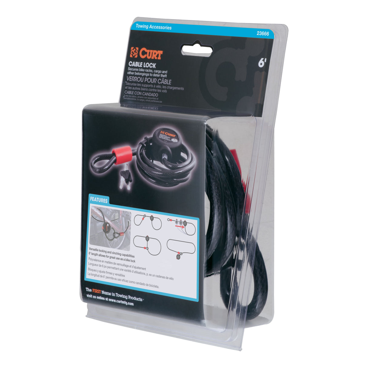 Curt - Multi-Use Cable Lock (6' x 3/8" Cable, Vinyl-Coated Braided Steel) - 23666