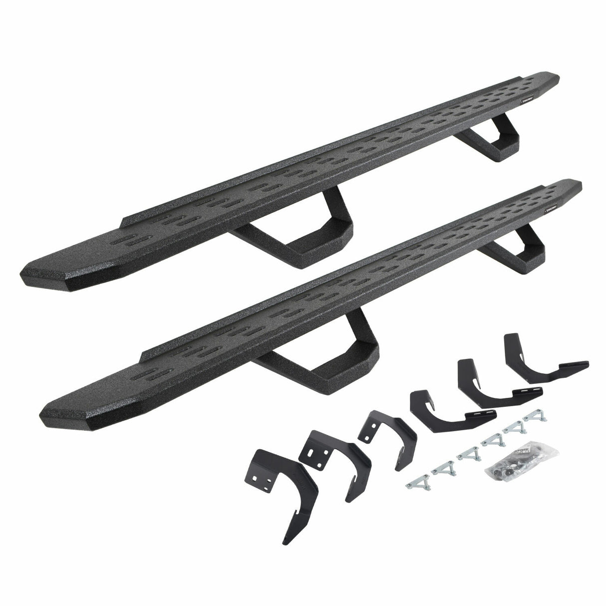 Go Rhino 6962068720T - RB30 Running Boards with Mounting Brackets & 2 Pairs of Drops Steps Kit - Protective Bedliner Coating