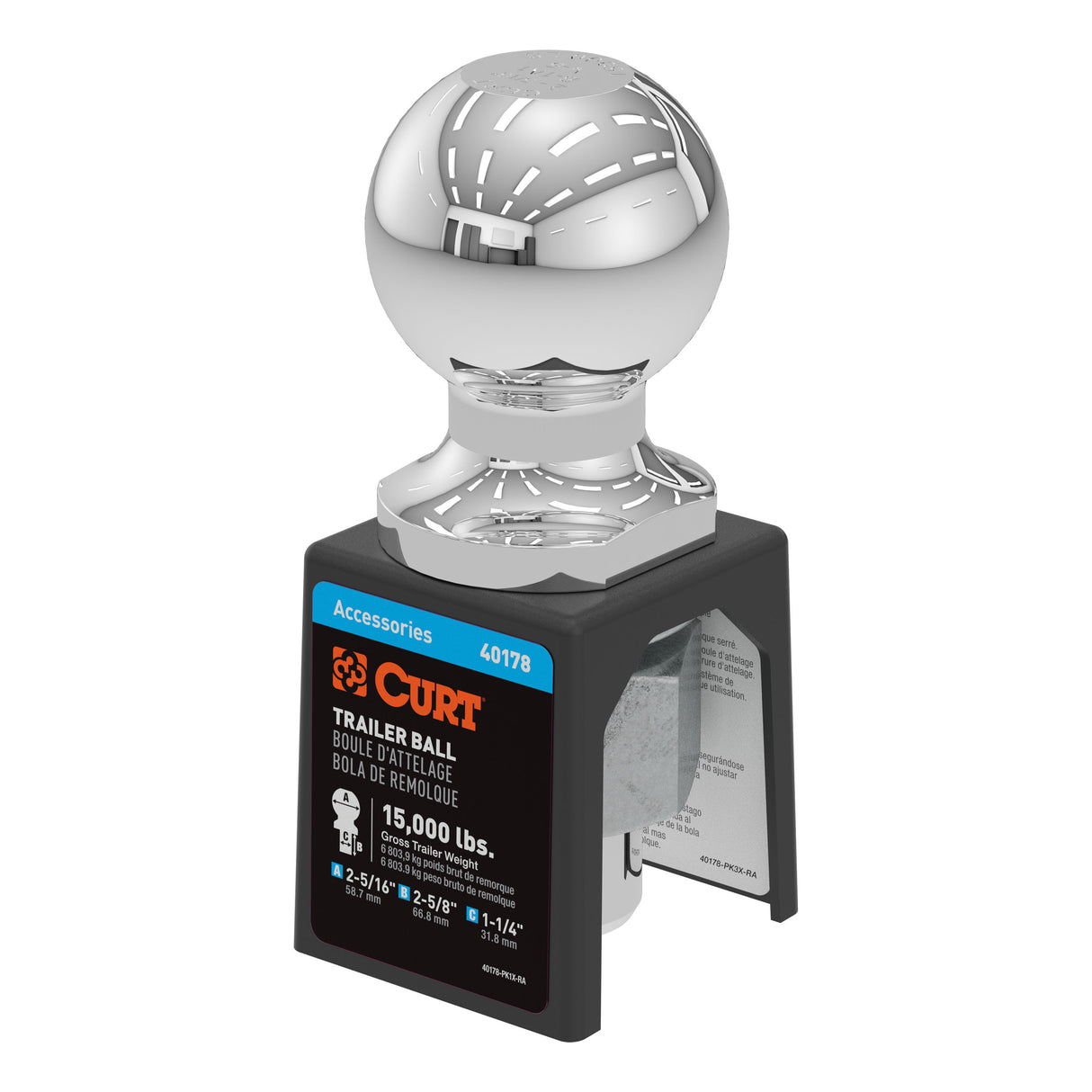 Curt - 2-5/16" Trailer Ball (1-1/4" x 2-5/8" Shank, 15,000 lbs., Chrome, Packaged) - 40178