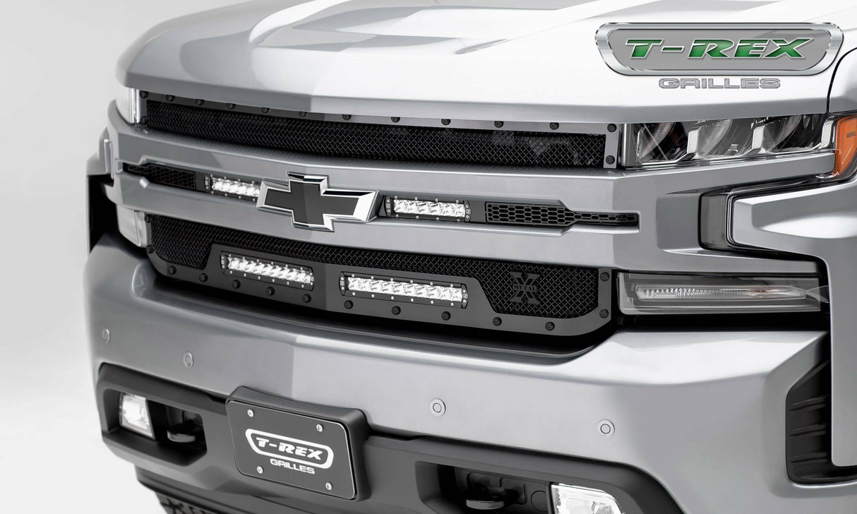 T-Rex Grilles - T-REX 2019-2021 Silverado 1500 Stealth Torch Grille, Black, 1 Pc, Replacement, Black Studs, Incl. (2) 6 inch and (2) 10 inch LEDs - PN #6311261-BR - 6311261-BR