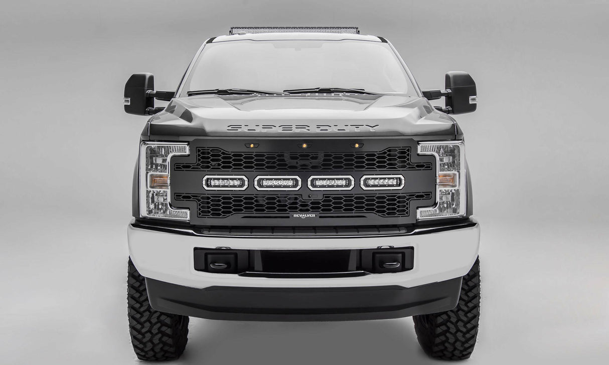 T-Rex Grilles - 1 Pc Laser Cut Pattern Mild Steel Revolver Grille Replacement - Includes Optional Aluminum Accent Trim, Includes (3) Amber running lights, Includes Universal Wiring Harness - 6515631