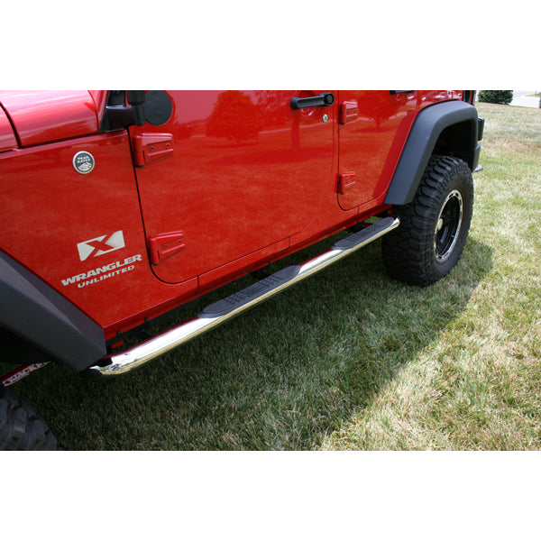 Rugged Ridge - Round Tube Side Steps, 3 Inch, Stainless; 07-16 Jeep Wrangler JKU - 11593.06