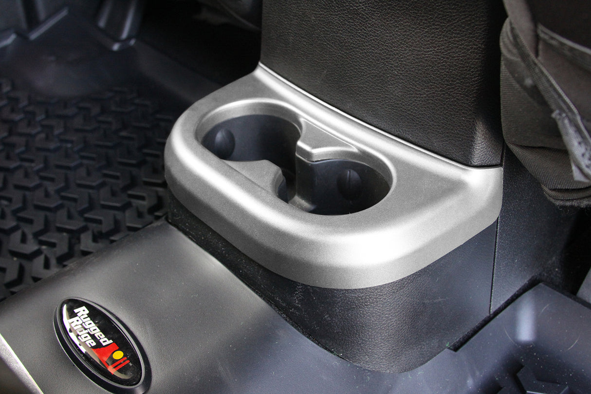 Rugged Ridge - Cup Holder Trim, Brushed Silver, 2nd Row; 11-16 Jeep Wrangler JK - 11152.18