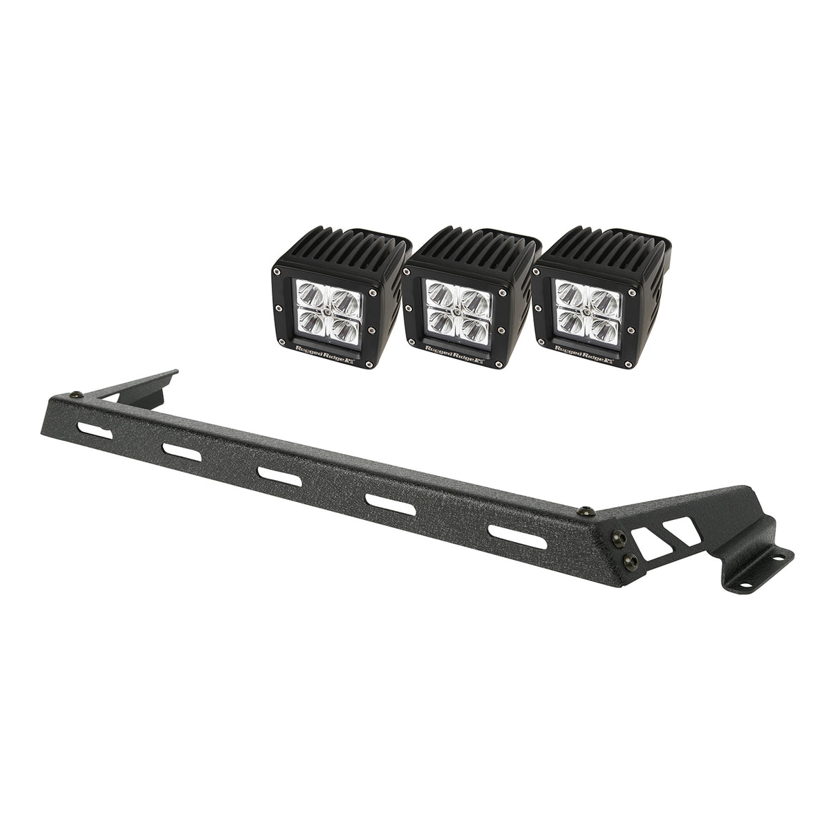 Rugged Ridge - Hood Light Bar Kit, Textured Black, 3 Square LEDs; 07-16 Jeep Wrangler - 11232.11