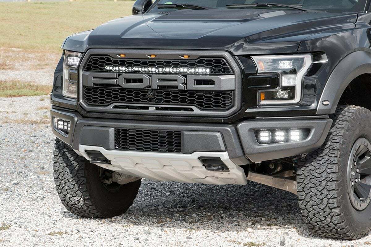 Rough Country - LED Light Kit - Grille Mount - 30" Black Single Row - White DRL - Ford Raptor (17-20) - 70701BLDRL