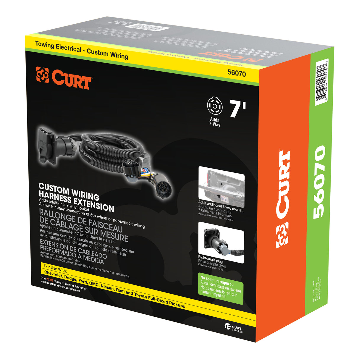 Curt - 7' Custom Wiring Extension Harness (Adds 7-Way RV Blade to Truck Bed, Packaged) - 56070