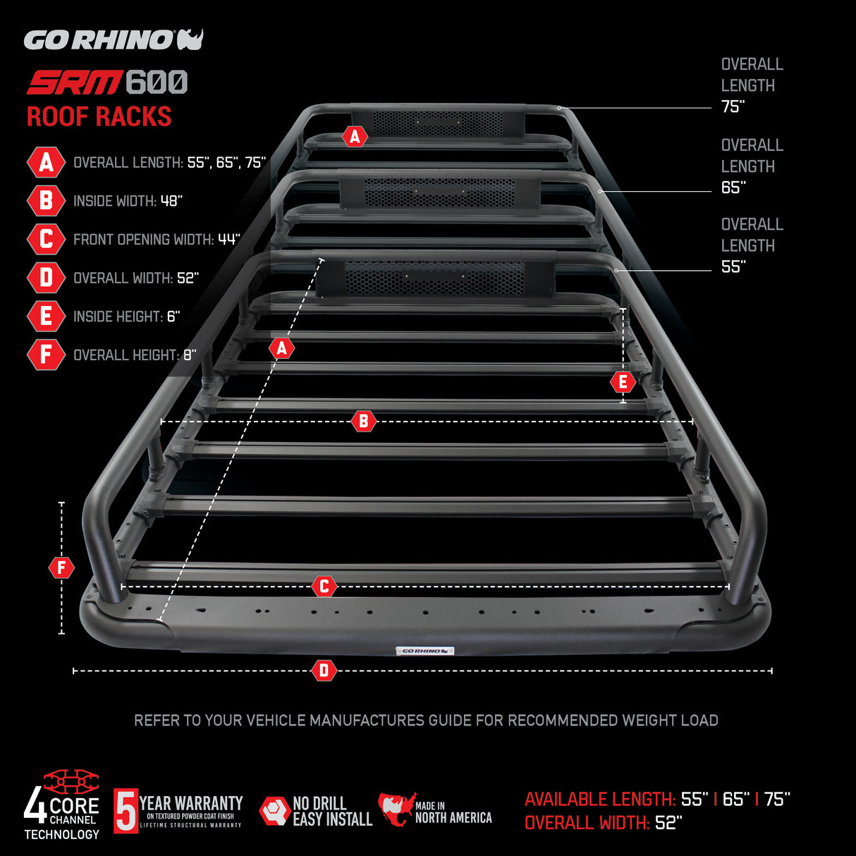 Go Rhino 5936075T - SRM600 75" Tubular Basket-Style Roof Rack - Textured Black