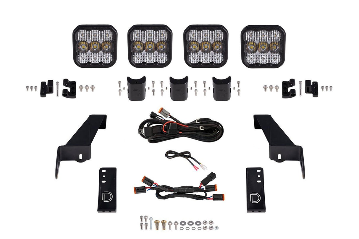 Diode Dynamics - Jeep JL SS5 4-Pod CrossLink Grille Lightbar Kit Pro White Combo - DD7268