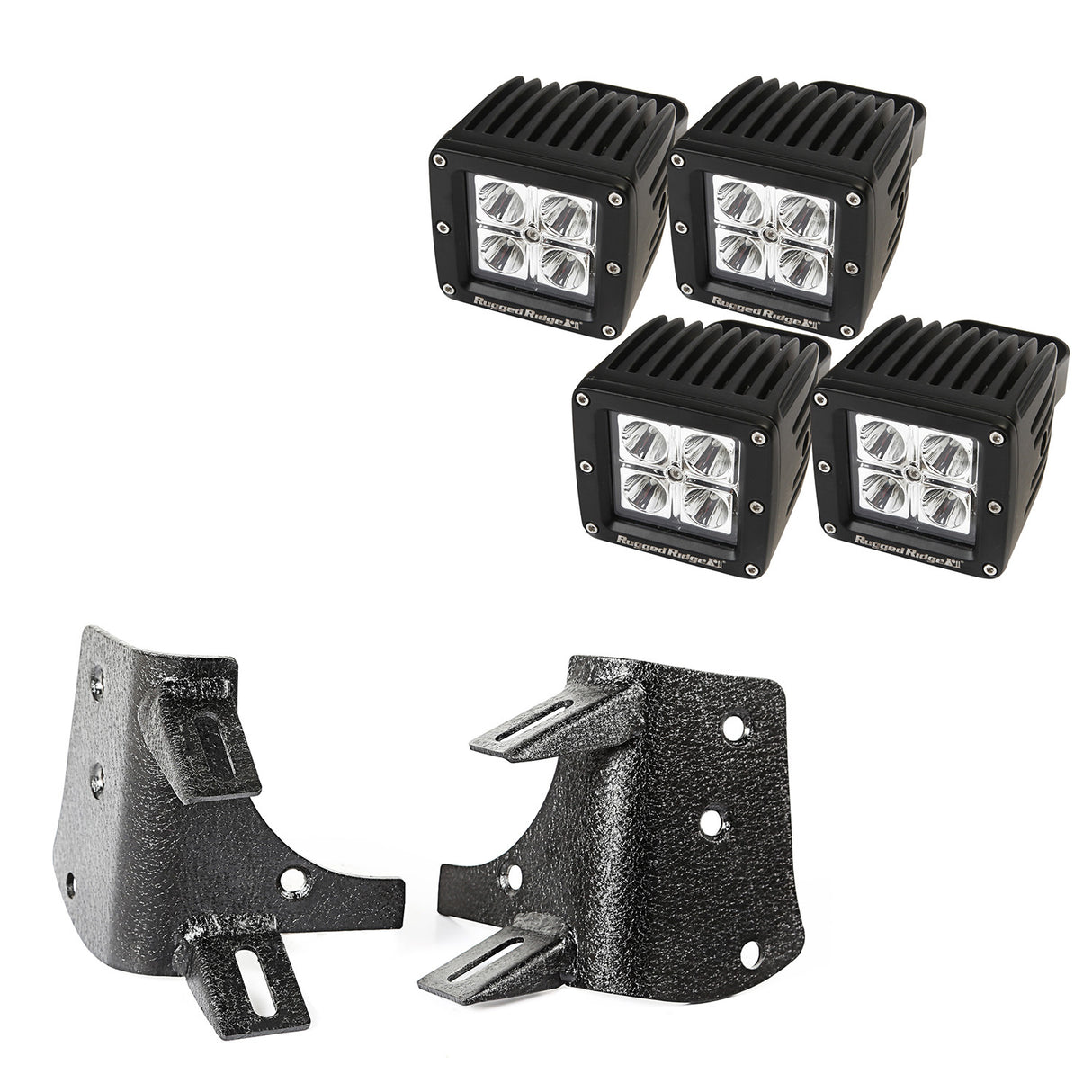 Rugged Ridge - Dual A-Pillar LED Kit, 3-Inch Square Lights; 97-06 Jeep Wrangler TJ/LJ - 11232.38