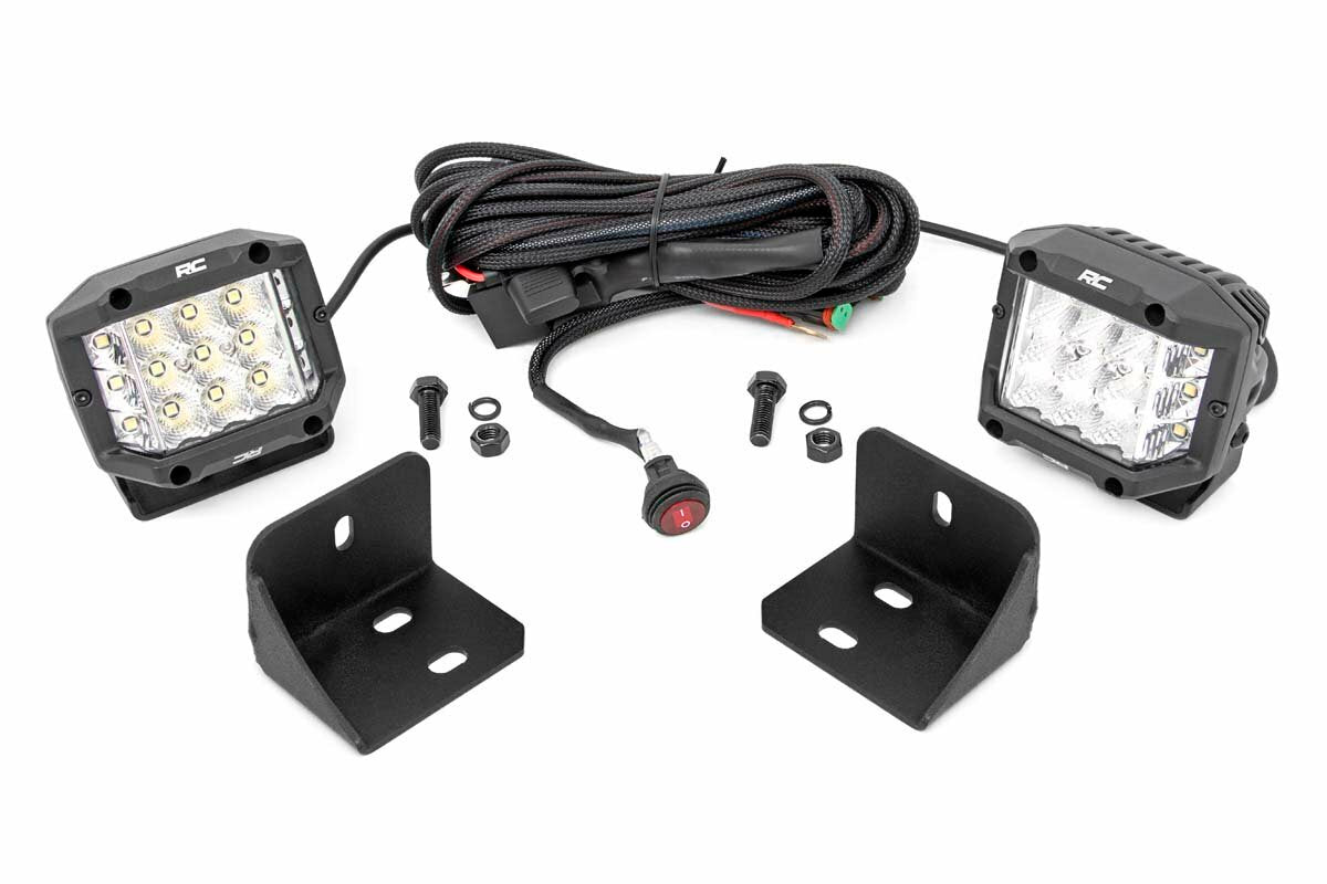 Rough Country - LED Light - Rear Cab Mount - 3" Chrome Pair - Wide Angle - Can-Am Defender HD 5 HD 8 HD 9 HD 10 - 71024