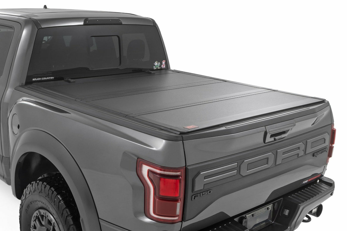 Rough Country - Hard Tri-Fold Flip Up Bed Cover - 5'7" Bed - Ford F-150 (21-23) F-150 Lightning (2022) - 49221550