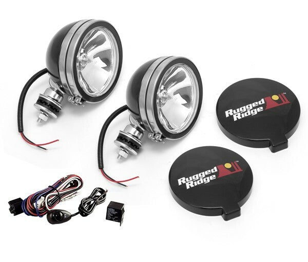 Rugged Ridge - 6 Inch Halogen Light Kit, Black Steel Housings, Pair - 15207.51
